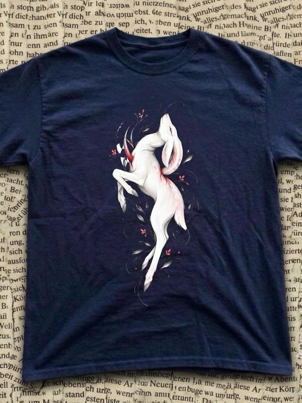 Gildan Navy Short-Sleeve Tee with White Hare Graphic and Pink Accents